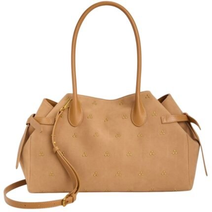 Elegant Beige Studded Tote Shoulder Bag for Women Everyday Luxury